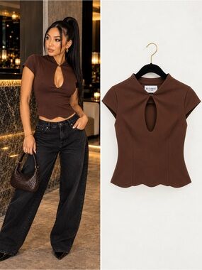 Runaway The Label Vieno Keyhole Fitted Top – Bitter Chocolate 🤎